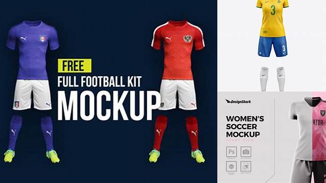 2004+ Women’s Full Soccer Kit PSD Mockup Front View Customizable Design Files