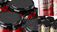 2007+ Pack with 6 Metallic Aluminium Cans with Plastic Holder PSD Mockup High-Resolution Editable PSD