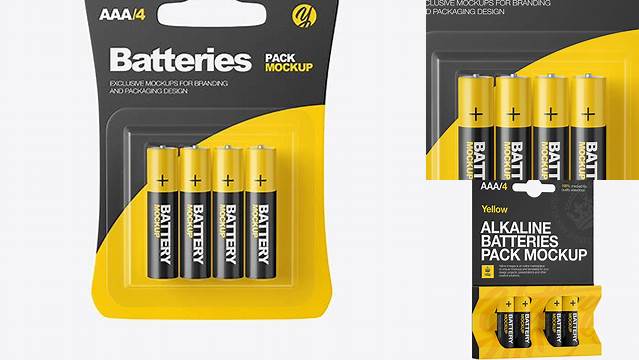 2008+ 4 Pack Battery AAA PSD Mockup Halfside View Versatile Mockup for Designers