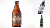 201+ 330ml Amber Glass Beer Bottle PSD Mockup Exclusive Free Photoshop Asset