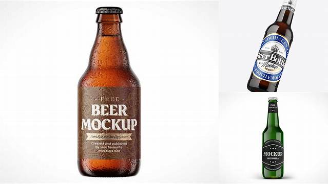 201+ 330ml Amber Glass Beer Bottle PSD Mockup Exclusive Free Photoshop Asset