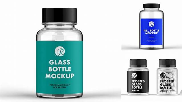 2015+ Frosted Glass Bottle With Pills PSD Mockup Easy Editable