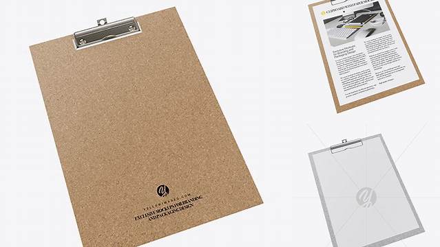 2017+ Cork Clipboard With Paper PSD Mockup Half Side View High-Angle Shot Custom PSD Mockup Template