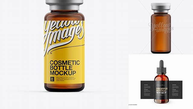 2018+ Amber Glass Cosmetic Bottle with Flip-Off Cap PSD Mockup Customizable PSD Templates