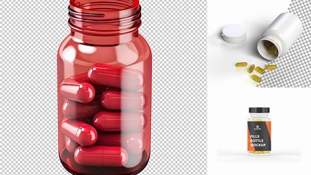 2028+ Opened Transparent Bottle with Pills PSD Mockup Editable Graphic Free PSD