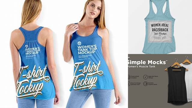 2028+ Women's Racerback Tank Top PSD Mockup Front Half Side View Modern PSD Templates