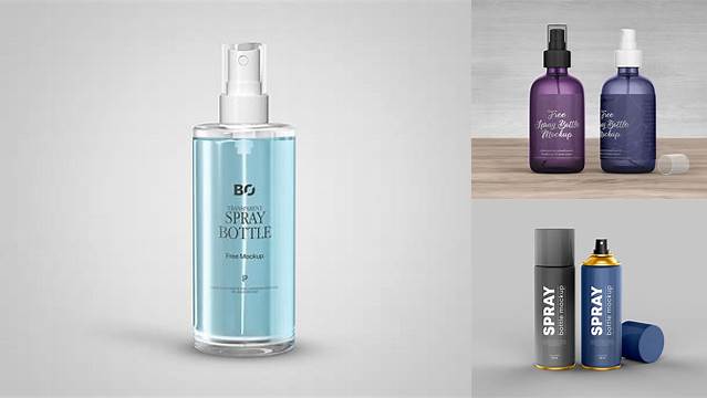 2029+ Matte Spray Bottle With Transparent Cap PSD Mockup Download Free