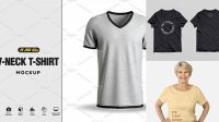 2029+ Women's V-Neck T-Shirt PSD Mockup Front View Modern and Unique Freebie PSD