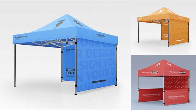 2037+ Advertising Display Tent PSD Mockup Front View High-Angle Shot Versatile and Modern PSD Mockup