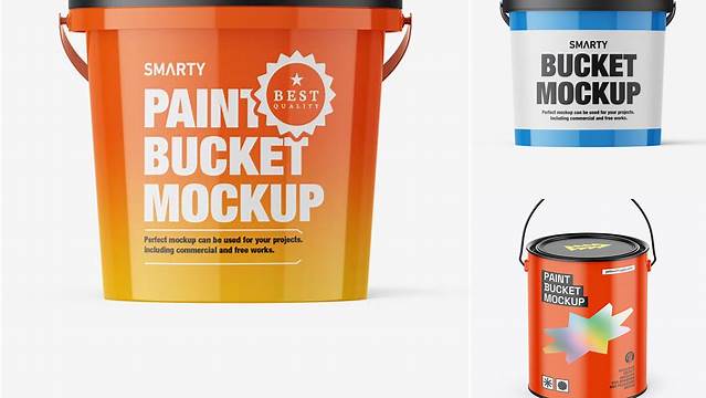 2038+ Glossy Paint Bucket PSD Mockup High Angle Editable Photoshop Free Mockup