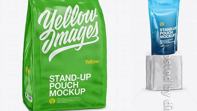 2040+ Stand Up Glossy Pouch Half Side View Advanced and Editable PSD Template Free