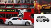 2041+ London Cab PSD Mockup Back View Smart Design Template Free