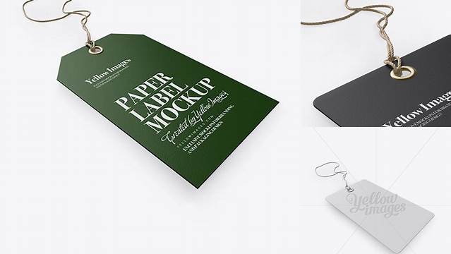 2044+ Paper Label With Rope PSD Mockup Half Side View High-Angle Shot Layered Photoshop Template