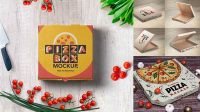 2049+ Pizza Kraft Box PSD Mockup Half Side View High Angle Smart Design Template Free