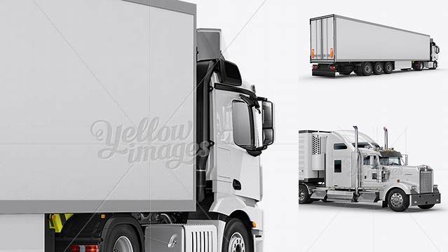 2051+ Refrigerator Truck HQ PSD Mockup Back Half Side View Versatile and Elegant PSD File