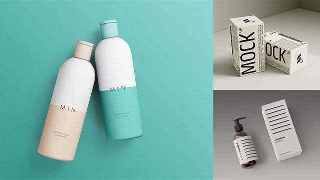 2056+ Glossy Cosmetic Bottle with Paper Box PSD Mockup Advanced Editable PSD