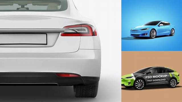 2065+ Tesla Model S PSD Mockup Back View Advanced and Editable PSD Template Free