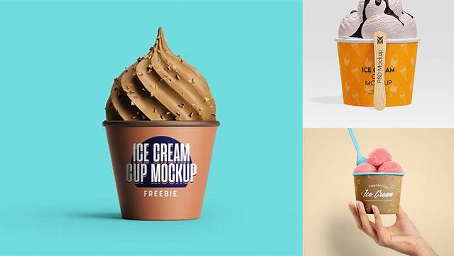 2068+ Ice Cream Cup PSD Mockup Front View Advanced Photoshop Design Free