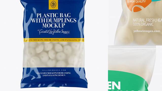 207+ Frosted Plastic Bag With Dumplings & Glossy Finish PSD Mockup Smart Editable Design Mockup