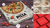 2079+ Two Pizza Kraft Boxes PSD Mockup Half Side View Elegant Free Graphic Resource