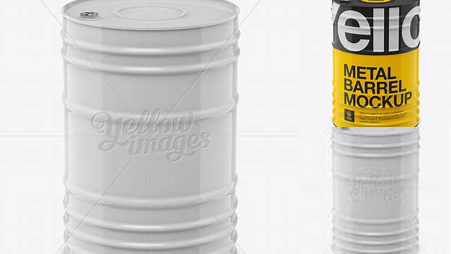 208+ 200L Metal Barrel PSD Mockup Front View Eye-Level Shot Customizable PSD Templates