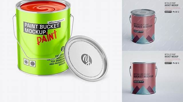 2082+ Opened Metallic Paint Bucket PSD Mockup Front View High Angle Shot PSD Free Download