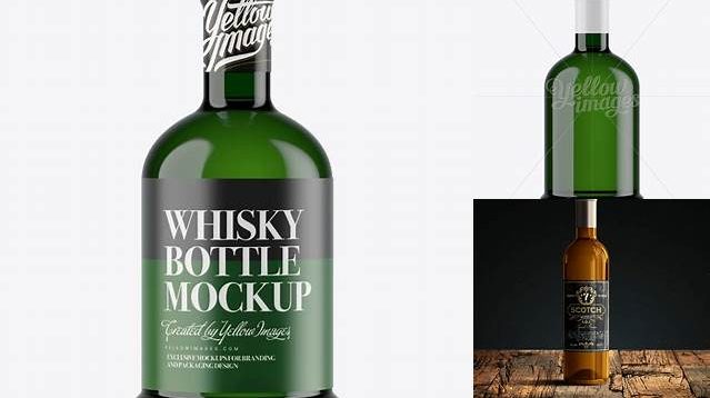 2083+ Green Glass Alcohol Bottle PSD Mockup Smart Object-Based PSD Template Free