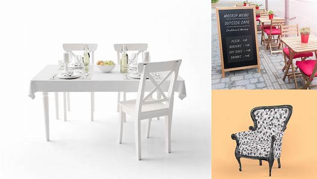 2087+ Table with Chairs PSD Mockup Editable Design PSD File