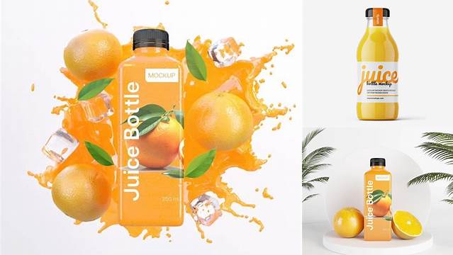 2091+ Clear Bottle with Orange Juice PSD Mockup High Resolution