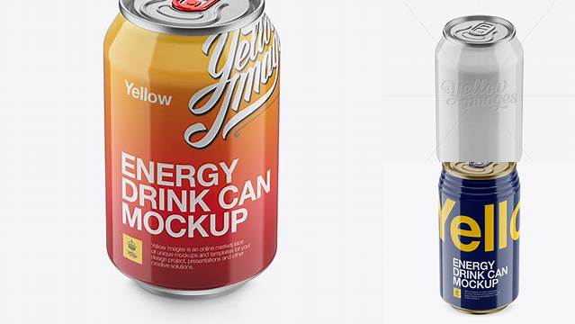 2100+ 330ml Glossy Aluminium Can PSD Mockup High-Angle Shot Custom Mockup PSD for Free