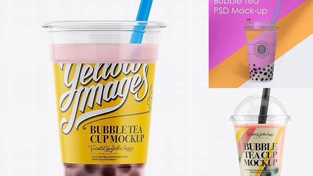 2106+ Cranberry Bubble Tea Cup PSD Mockup Easy Editable