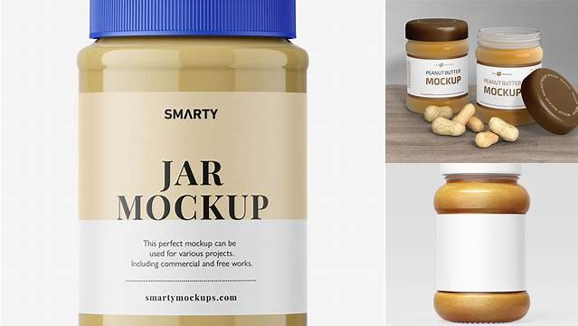 212+ Clear Plastic Jar with Peanut Butter PSD Mockup Elegant and Versatile PSD Resource