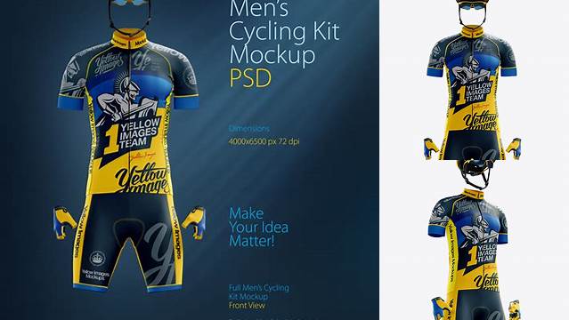 2127+ Full Men's Cycling Kit PSD Mockup Front 3/4 View Download Now Free PSD Template