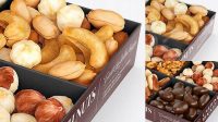 2129+ Carton Square Tray with Nuts PSD Mockup Halfside View High Angle Free Digital Resource for Designers