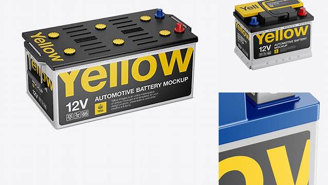 2134+ Auto Battery PSD Mockup Halfside View High-Angle Shot Free Photoshop Mockup Design