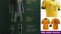 2134+ Football Kit with V-Neck T-Shirt PSD Mockup / Half-Turned View Advanced Editable Template Free