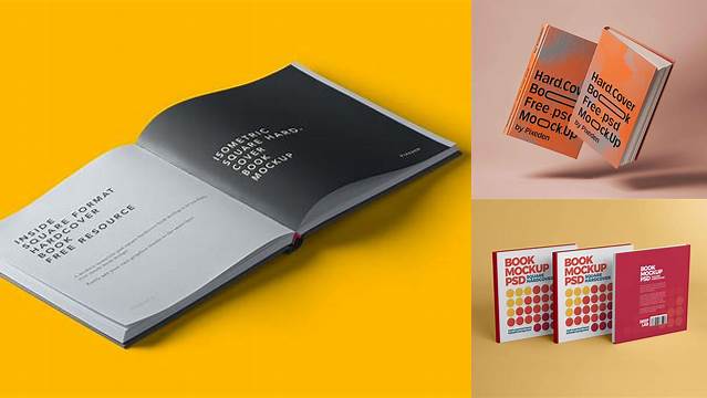 2135+ Square Hardcover Book PSD Mockup Half Side View High-Resolution Editable PSD