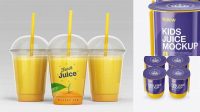 2142+ Glossy Plastic 4 Pack Juice Cup PSD Mockup Front View High-Angle Shot Exclusive Free Creative Resource