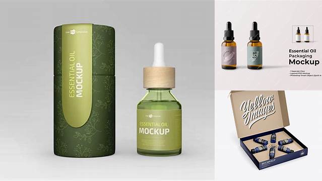 2146+ Box with Essential Oils PSD Mockup Half Side View High-Angle Shot Professional Quality PSD Freebie