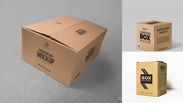 2149+ Carton Box PSD Mockup 3/4 Front View High-Angle Shot Smart Object-Based PSD Template Free