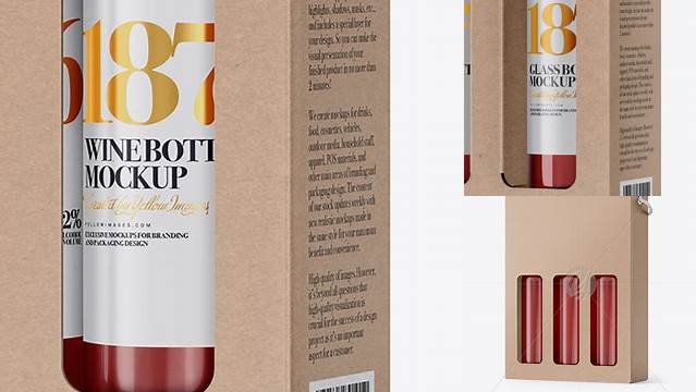 2149+ Kraft Rose Wine Bottles Box PSD Mockup Half Side View Layered PSD for Easy Editing