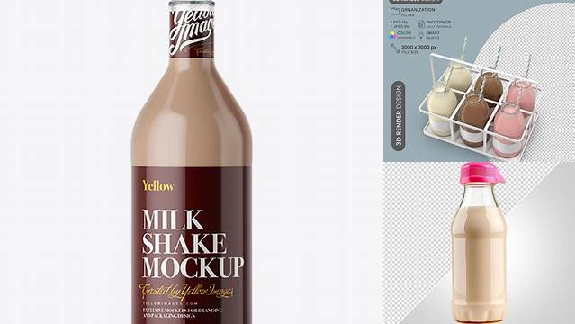 215+ 1L Clear Glass Bottle with Milk Shake PSD Mockup High-Resolution PSD Download