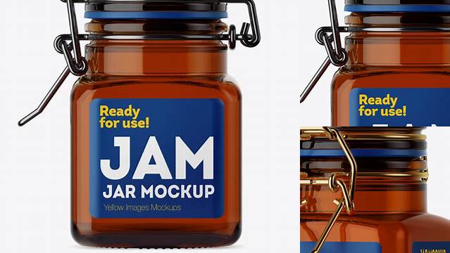 2155+ 100ml Amber Glass Jam Jar with Clamp Lid PSD Mockup Editable and Customizable PSD