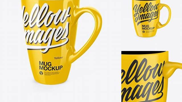 2158+ Glossy Mug PSD Mockup Half Side View High Angle Shot Advanced Photoshop Template