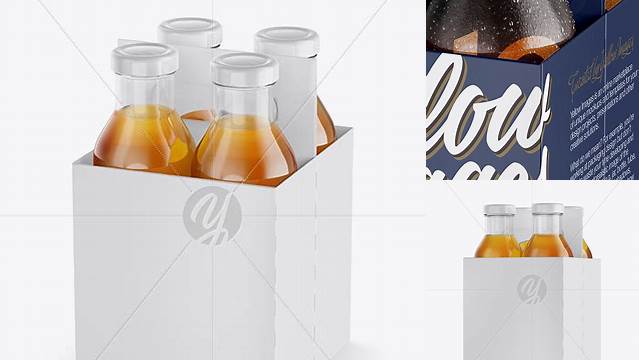 2165+ 4 Bottles with Condensation Pack PSD Mockup Half Side View High Angle View Exclusive Digital PSD Resource