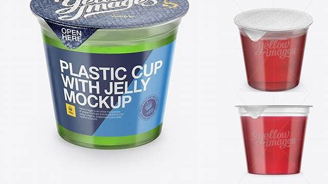 217+ Clear Plastic Cup with Jelly PSD Mockup Half Side View High Angle Shot Editable Photoshop Template Freebie