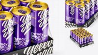 2170+ Transparent Pack with 24 Glossy Aluminium Cans PSD Mockup Front View High-Angle Shot PSD Free Download