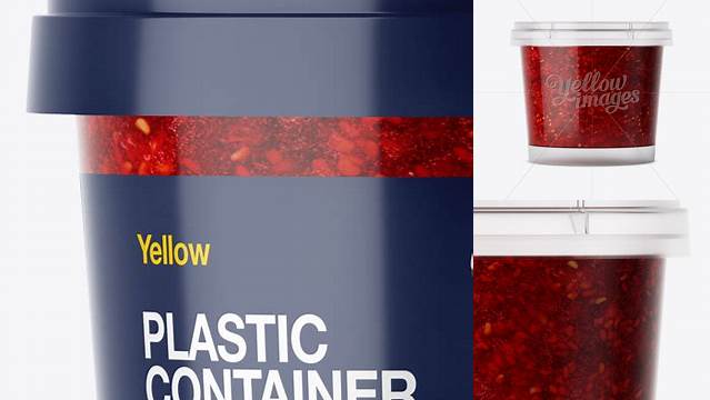 2171+ Glossy Plastic Container With Raspberry Jam PSD Mockup Eye-Level Shot Versatile and Elegant PSD File