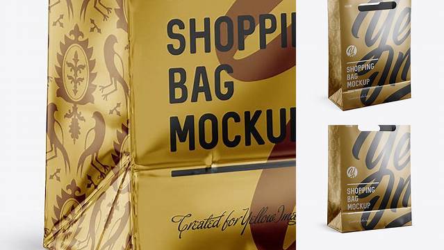 2176+ Matte Metallic Shopping Bag PSD Mockup Halfside View High Angle Shot Elegant and Stylish Free PSD