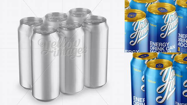 218+ Transparent Pack with 6 Alminium Cans PSD Mockup Halfside View High-Quality PSD Files